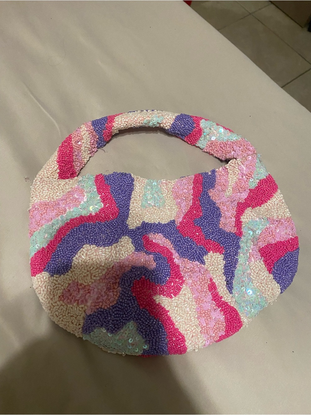 Marshalls Beaded Multicolor Shoulder Hobo - Pink, Purple, Mint & Cream